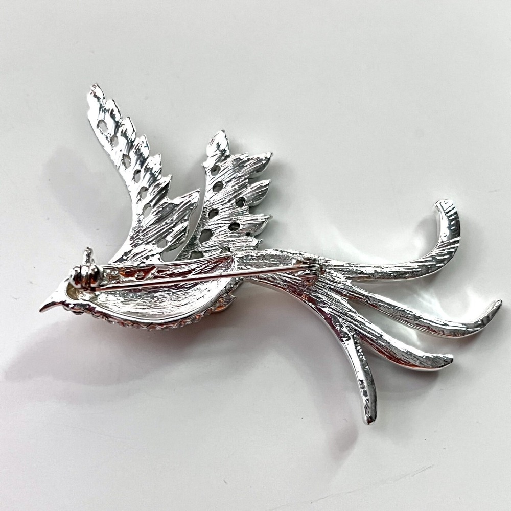 Vintage Swallow Bird Brooch Pin Silver Tone Teal Purple Enamel Pave Crystals - Picture 5 of 9